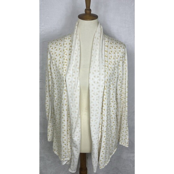 J. McLaughLin Womens Open Front Knit Cardigan Yellow White Size L - Picture 4 of 10